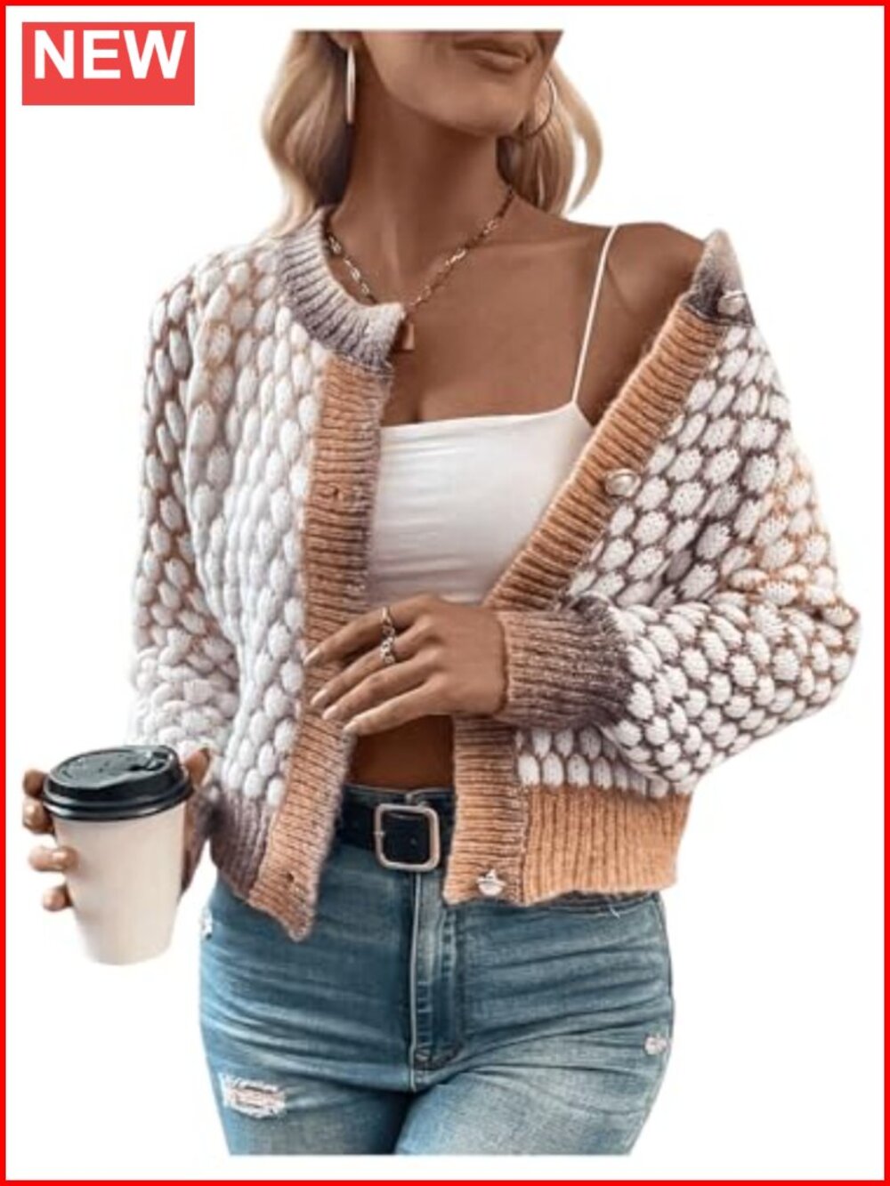 GORGLITTER Tweed Pearl-Button Cropped Cardigan Knitwear